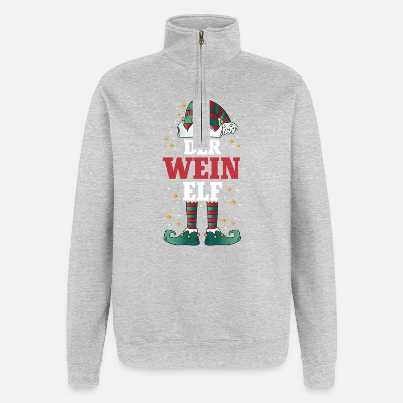 Weihnachten Der Wein Elf - Quarter-Zip-Sweatshirt - Grau meliert