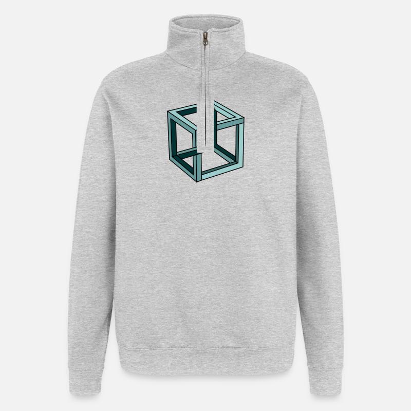 Escher umulig terning - Sweatshirt med 1/4 lynlås - grå meleret