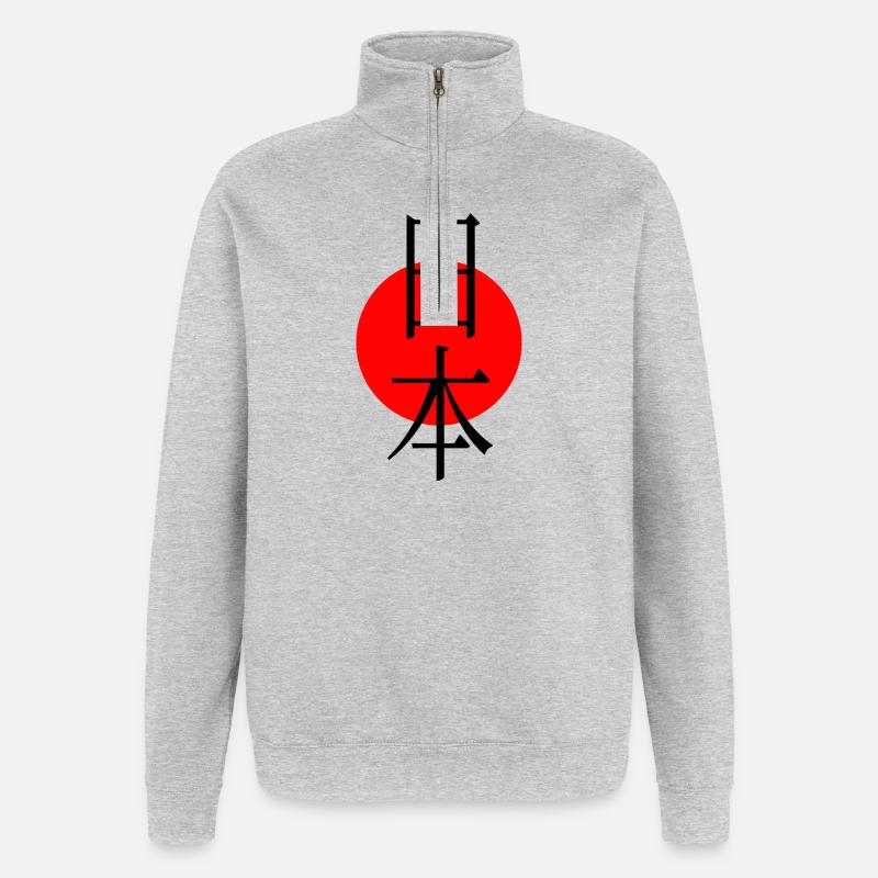 Japon Soleil Symbole - Sweat à zip 1/4 - gris chiné