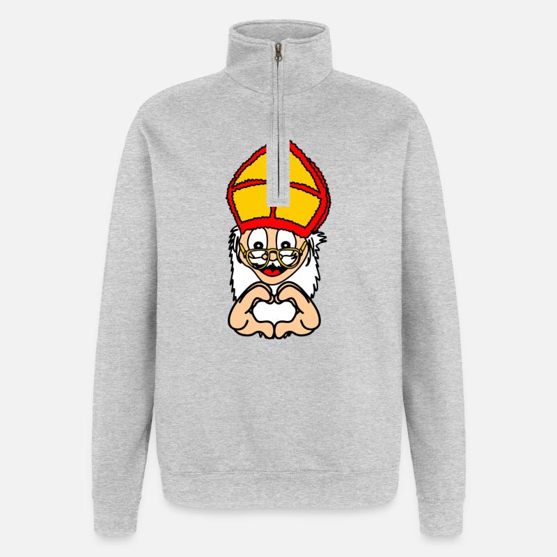 Sinterklaas mit Handgestenherz - Quarter-Zip-Sweatshirt - Grau meliert