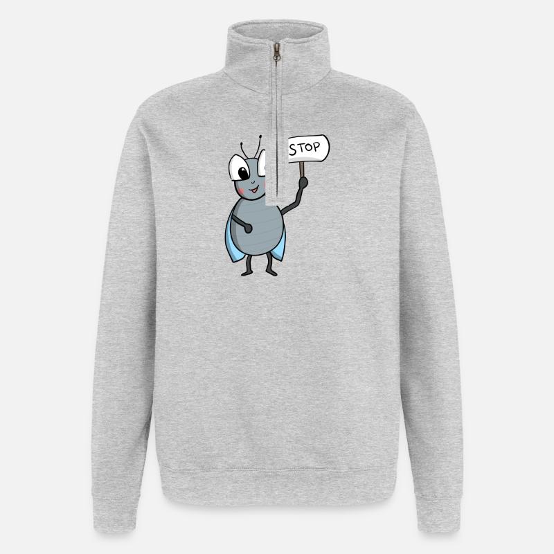 Fliege mit STOP Schild - Quarter-Zip-Sweatshirt - Grau meliert