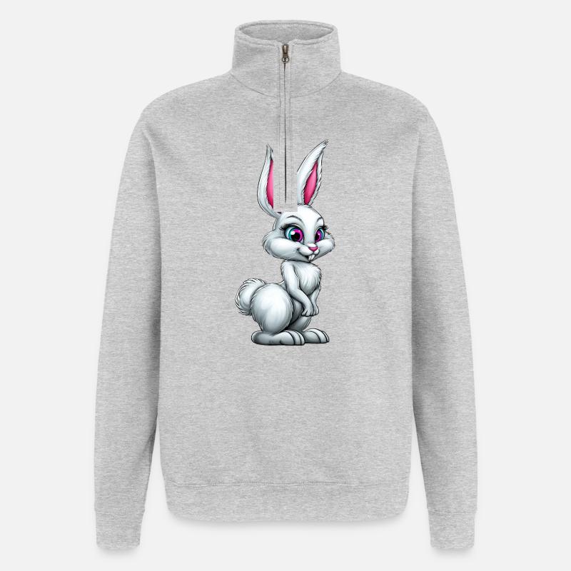 cute white bunny :) - Quarter-Zip Sweatshirt - heather grey