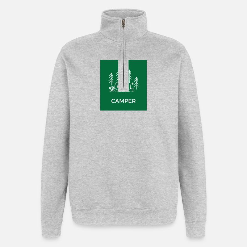 Forest Camping Sketch Tent Camper - Quarter-Zip Sweatshirt - heather grey