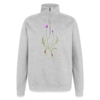 Meadow Flower Nature Illustration - Quarter-Zip Sweatshirt - heather grey - Front - AI Model Female 172 light (172cm) & AI Model Male 178 dark (178cm)
