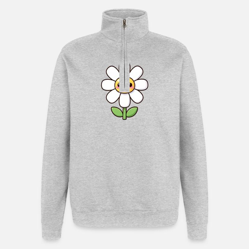 Kawaii Gänseblümchen weiße Blume Geschenk - Quarter-Zip-Sweatshirt - Grau meliert