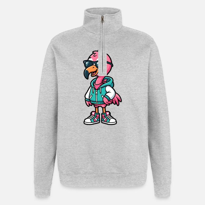 Flamant rose cool - Sweat à zip 1/4 - gris chiné