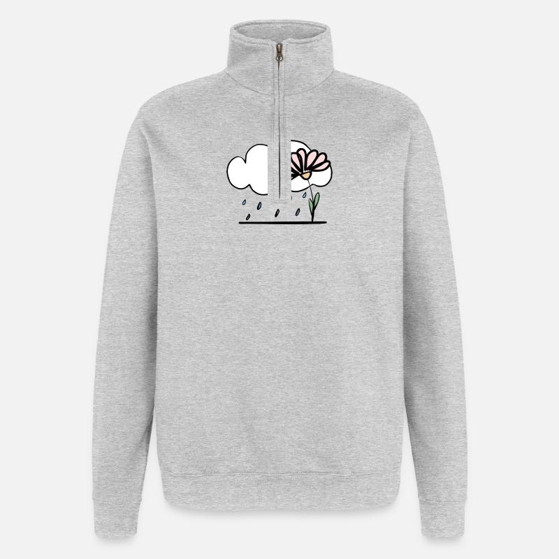 Fleur sous la pluie - Sweat à zip 1/4 - gris chiné