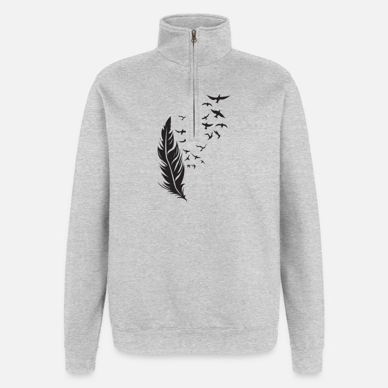 Federflug Silhouette mit Vogelzug - Quarter-Zip-Sweatshirt - Grau meliert