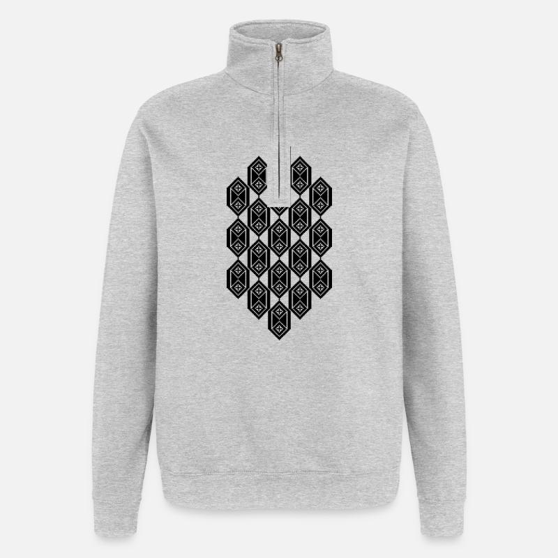 Tradition & Geometry - Traditional Romanian folk a - Quarter-Zip Sweatshirt - heather grey