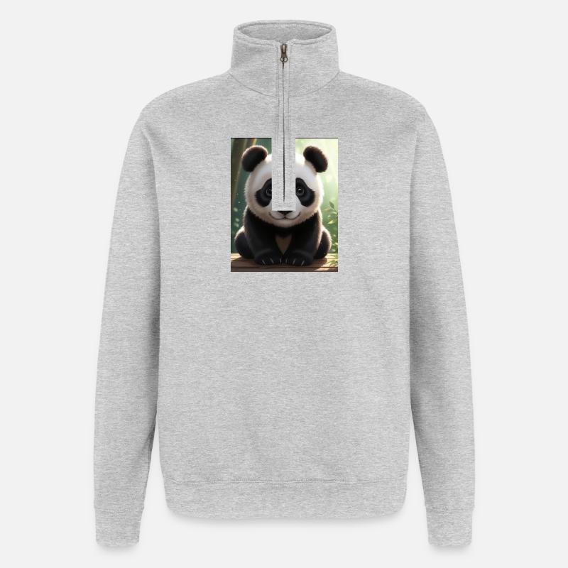 Conception Panda - Sweat à zip 1/4 - gris chiné