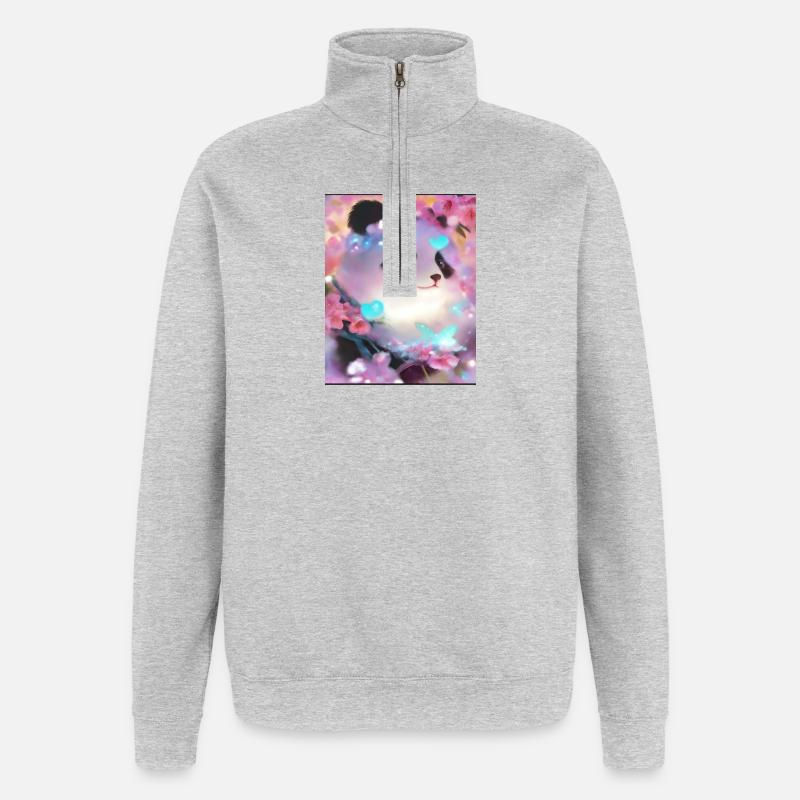 Panda Bild - Quarter-Zip-Sweatshirt - Grau meliert