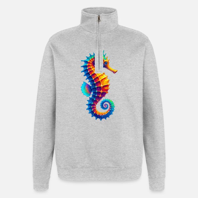 Seepferdchen - Quarter-Zip-Sweatshirt - Grau meliert