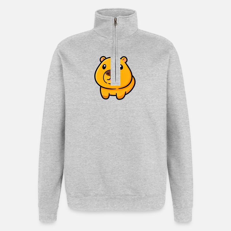 Maskottchen-Illustration des pummeligen Bären - Quarter-Zip-Sweatshirt - Grau meliert