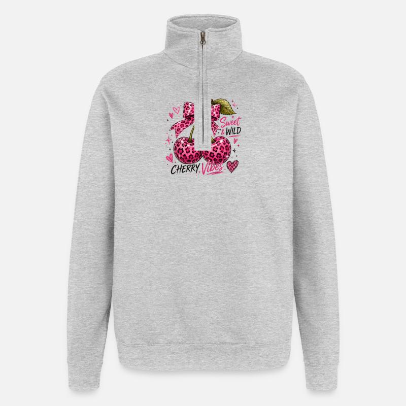 Sweet Cherry Vibes Leopard Cherries - Quarter-Zip Sweatshirt - heather grey
