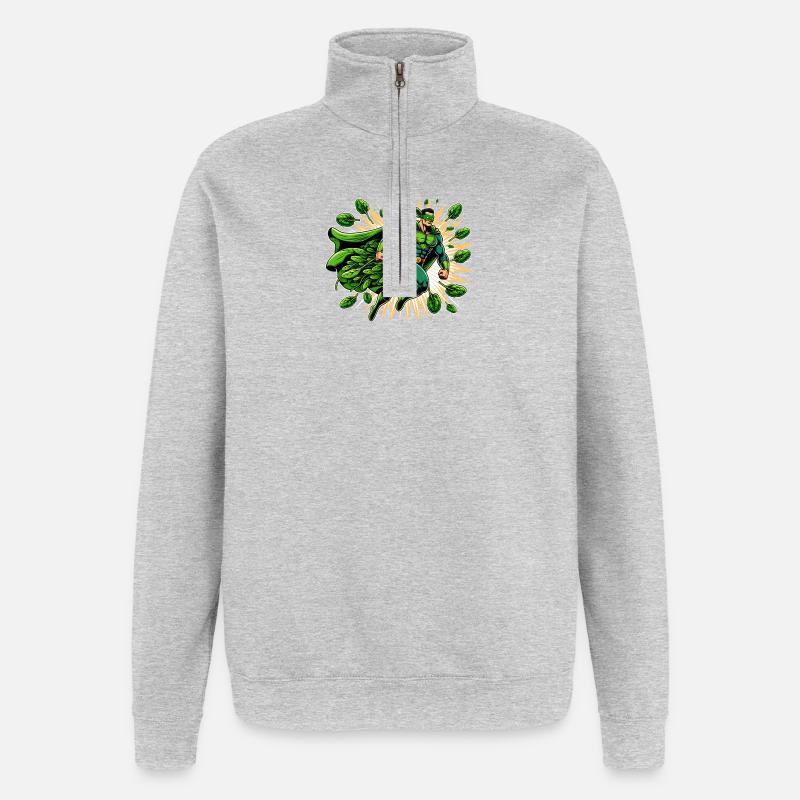 Spinatman: Blatt der Gerechtigkeit - Quarter-Zip-Sweatshirt - Grau meliert
