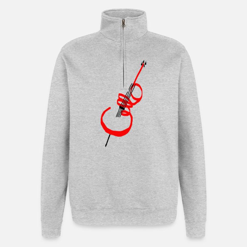 Lettrage violoncelle rouge - Sweat à zip 1/4 - gris chiné