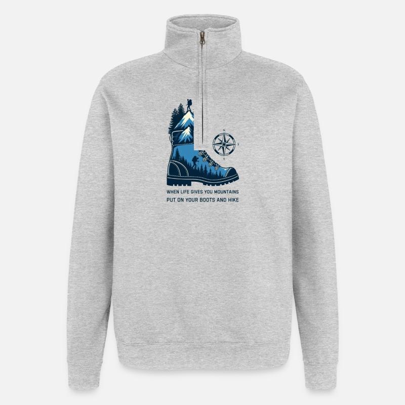 Bergstiefel mit Kompass - Quarter-Zip-Sweatshirt - Grau meliert