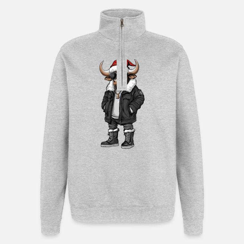 Stier Weihnachten Winter - Quarter-Zip-Sweatshirt - Grau meliert