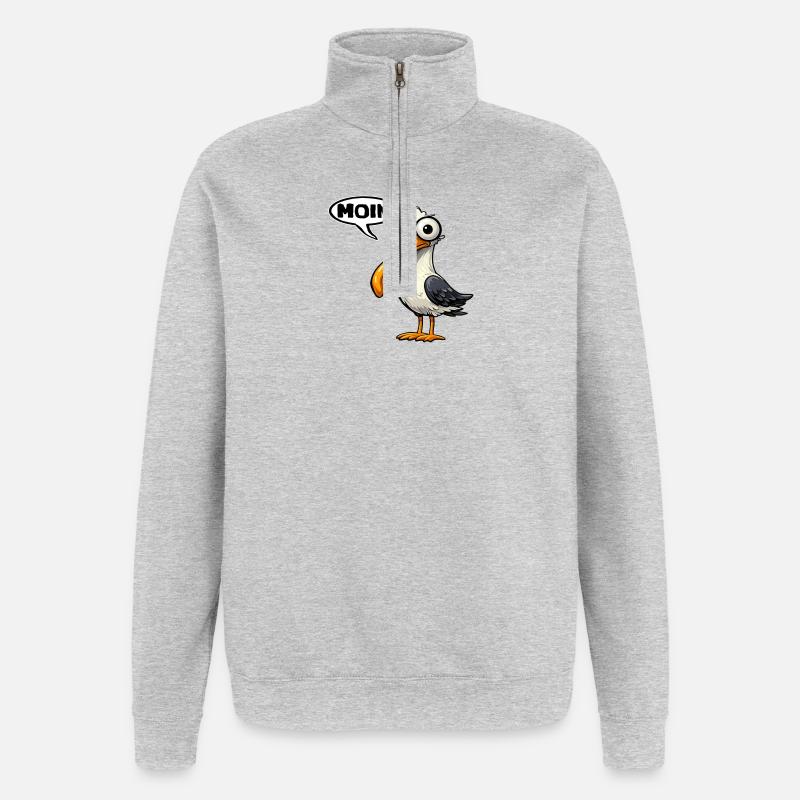 Moin Möwe Comic Miesmuschelartwuermchen  - Quarter-Zip-Sweatshirt - Grau meliert