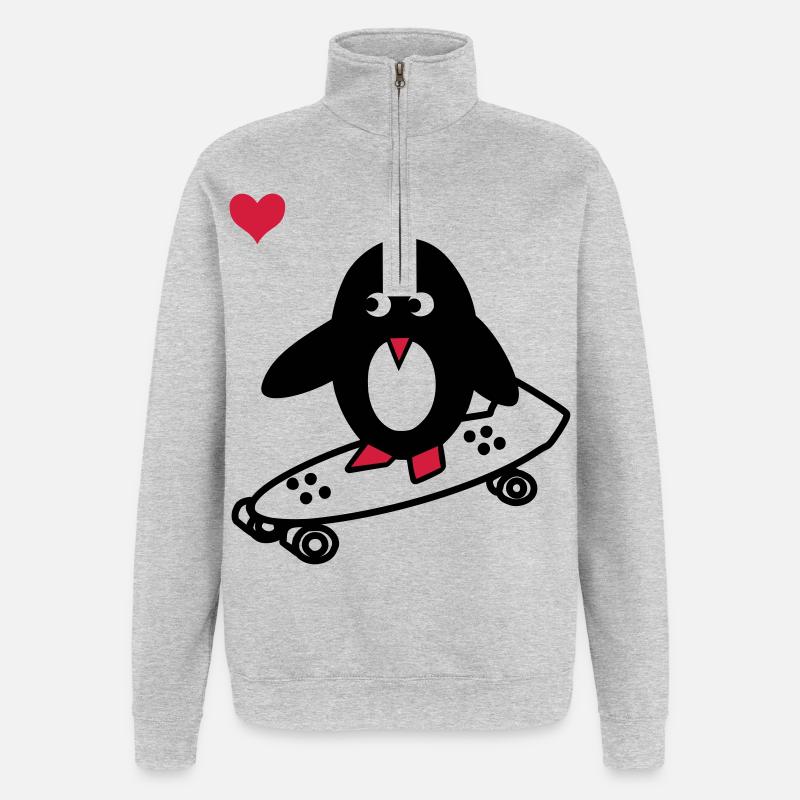 pingouin avec le skate-board - Sweat à zip 1/4 - gris chiné
