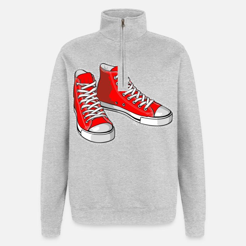 Baskets rouges - Sweat à zip 1/4 - gris chiné