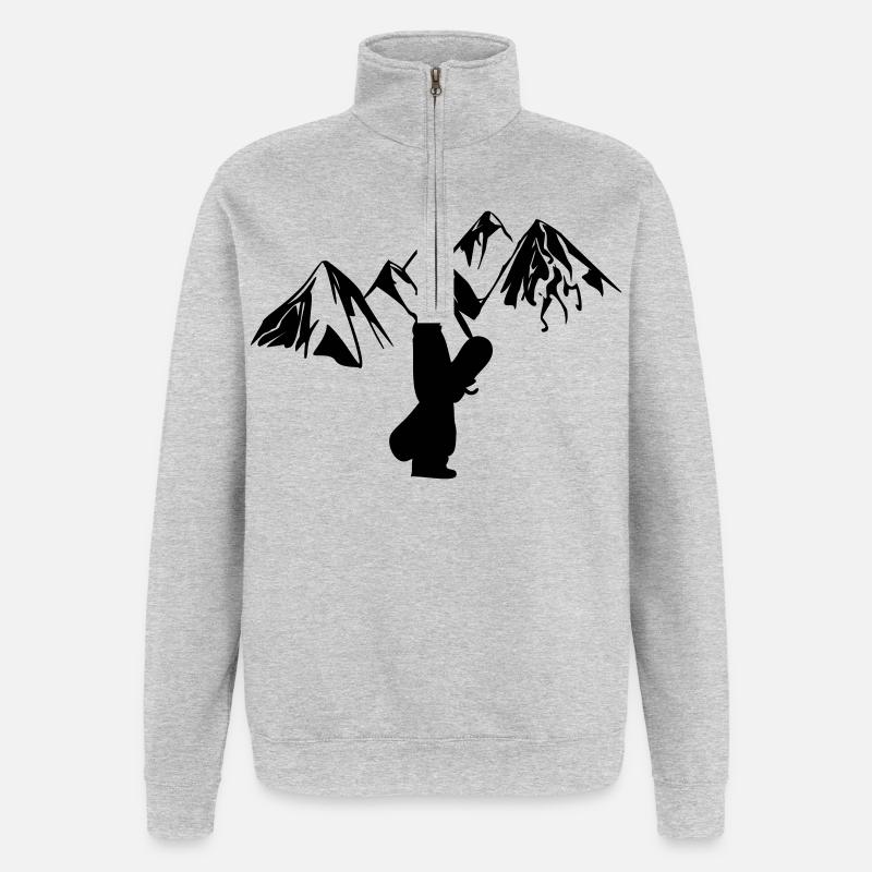 Snowboarder mit Bergen - Quarter-Zip-Sweatshirt - Grau meliert