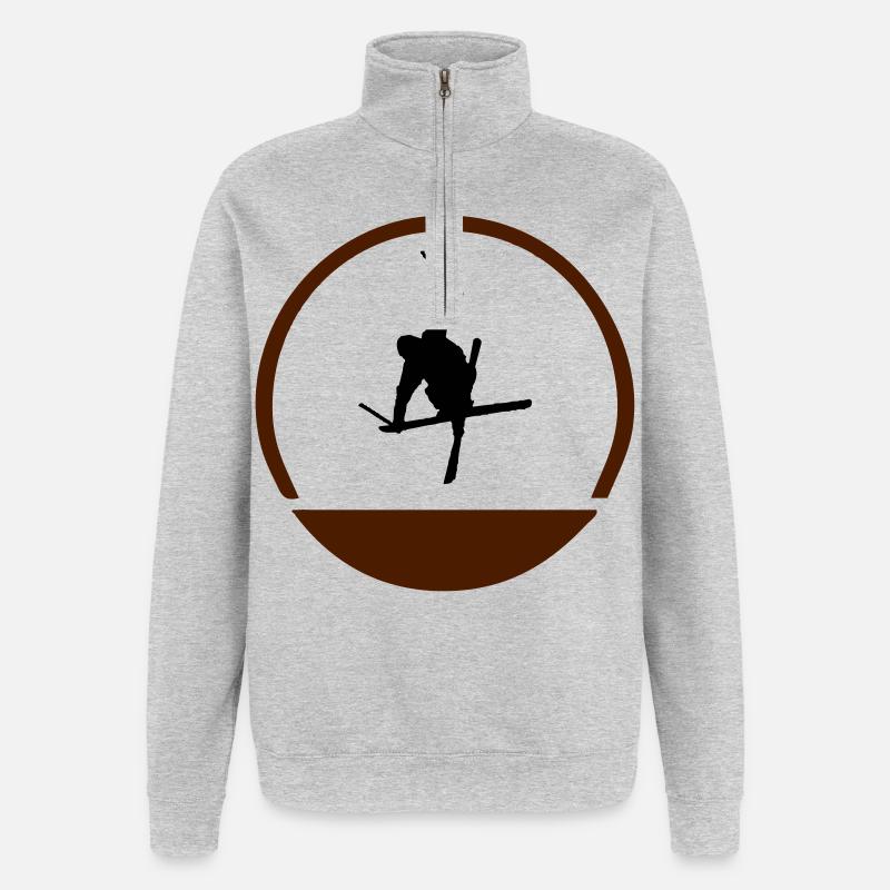 Logo de sauteur à ski - Sweat à zip 1/4 - gris chiné