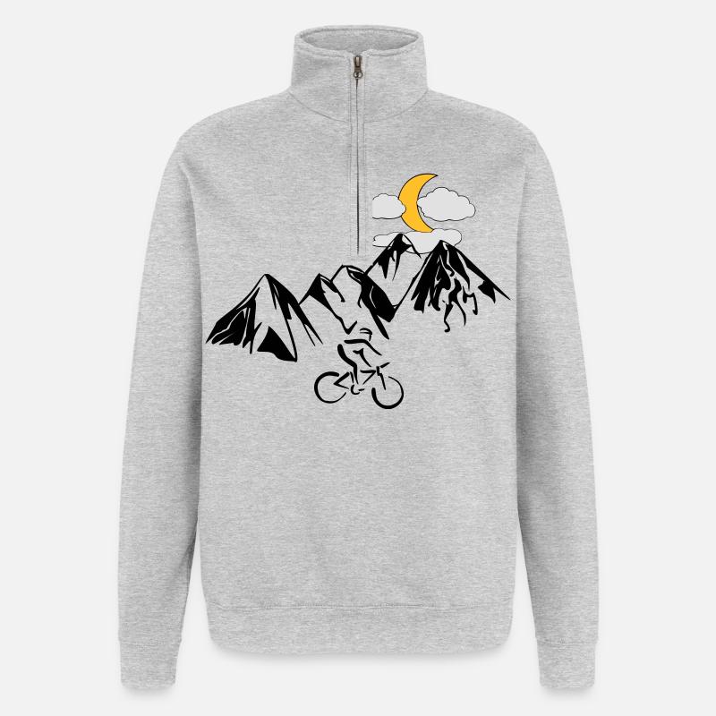 Mountainbiker mit Bergen - Quarter-Zip-Sweatshirt - Grau meliert