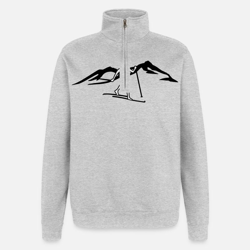 Langläufer vor Berg - Quarter-Zip-Sweatshirt - Grau meliert