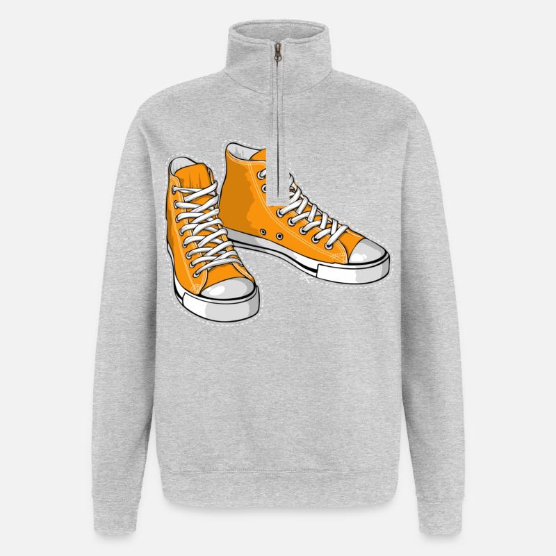 Baskets oranges - Sweat à zip 1/4 - gris chiné