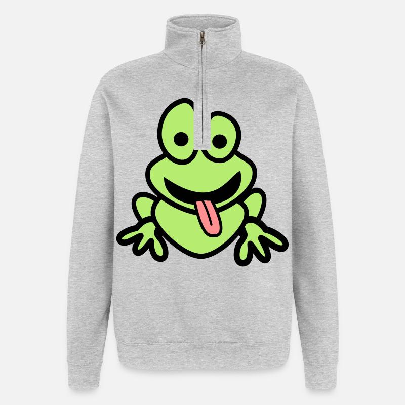 Frosch mit Zunge - Quarter-Zip-Sweatshirt - Grau meliert
