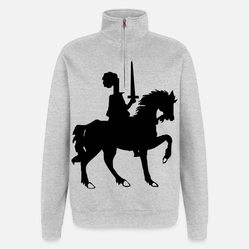 Chevalier avec épée et cheval - Sweat à zip 1/4 - gris chiné
