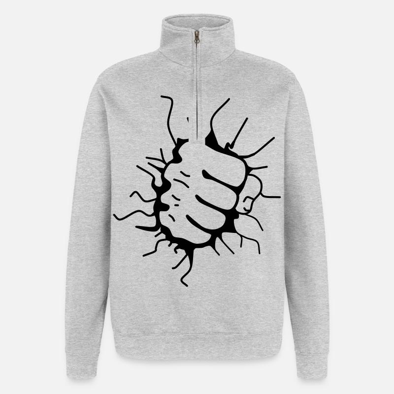 Faustschlag Faust Fäustling Punch - Quarter-Zip-Sweatshirt - Grau meliert
