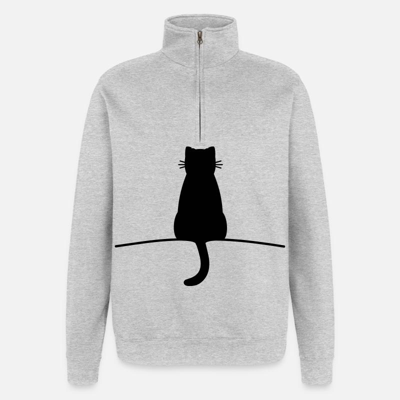 Katze Silhouette Kater Kätzchen minimal - Quarter-Zip-Sweatshirt - Grau meliert