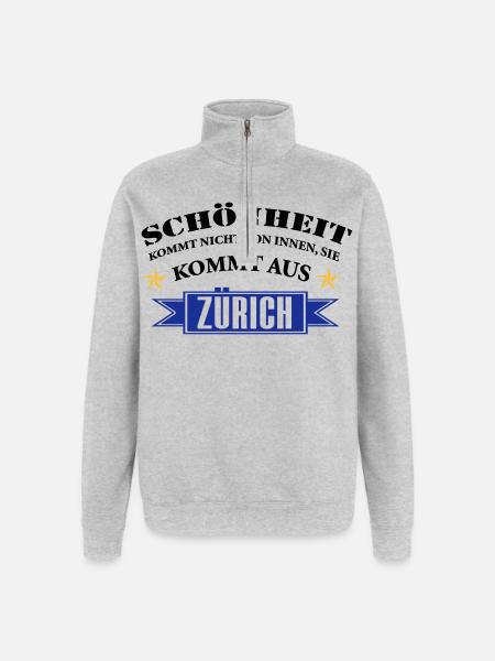 Beauté de Zurich - Sweat à zip 1/4 - gris chiné