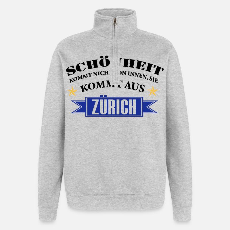 Beauté de Zurich - Sweat à zip 1/4 - gris chiné