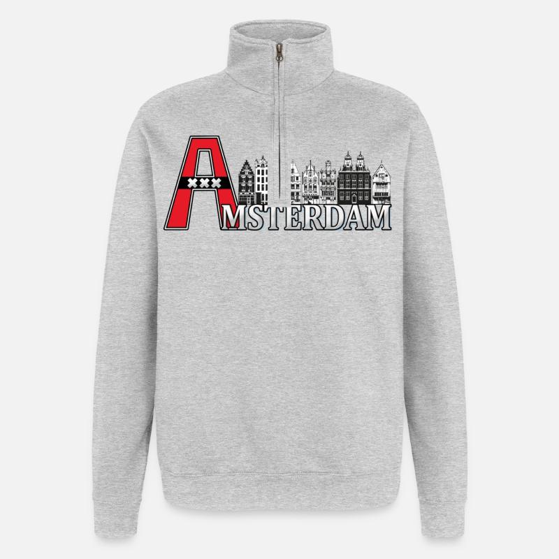 Amsterdam avec un grand A - Sweat à zip 1/4 - gris chiné