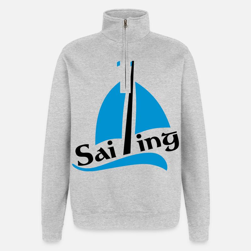 Segelboot - Quarter-Zip-Sweatshirt - Grau meliert