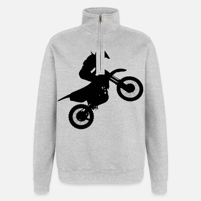 Image du pilote de motocross # - Sweat à zip 1/4 - gris chiné