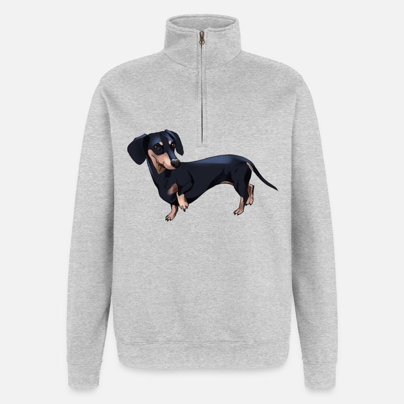 Comic Dackel - Quarter-Zip-Sweatshirt - Grau meliert
