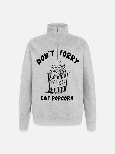 Bare rolig spiser popcorn - Sweatshirt med 1/4 lynlås - grå meleret