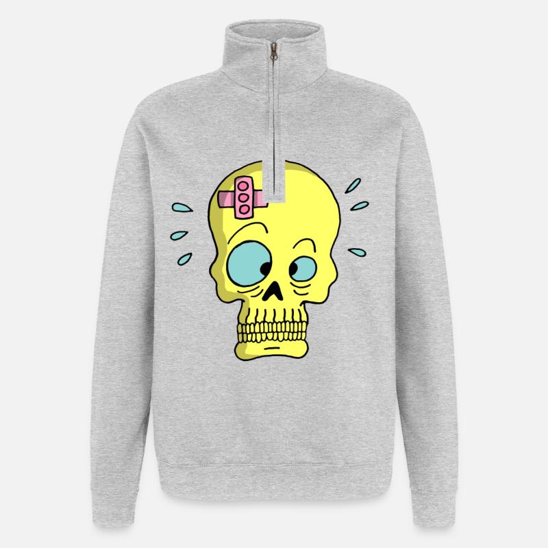 Tête de mort et sparadrap - Sweat à zip 1/4 - gris chiné