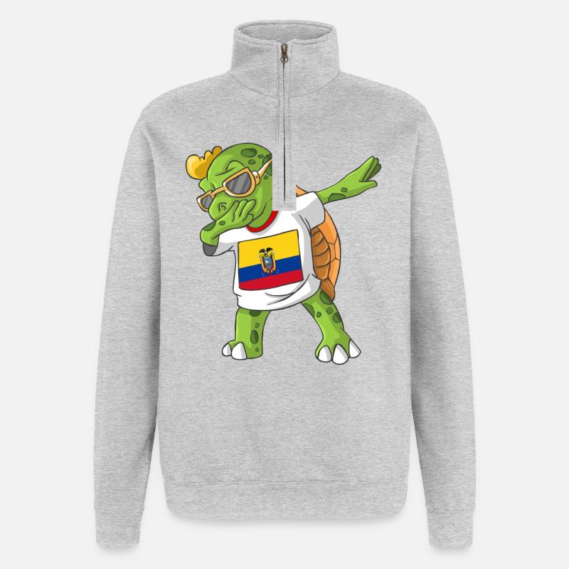 Ecuador Dabbing Schildkröte - Quarter-Zip-Sweatshirt - Grau meliert