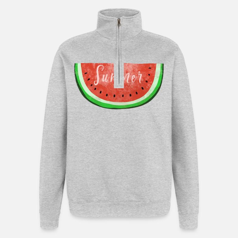 Été Melon d'eau - Melon - été - Sweat à zip 1/4 - gris chiné