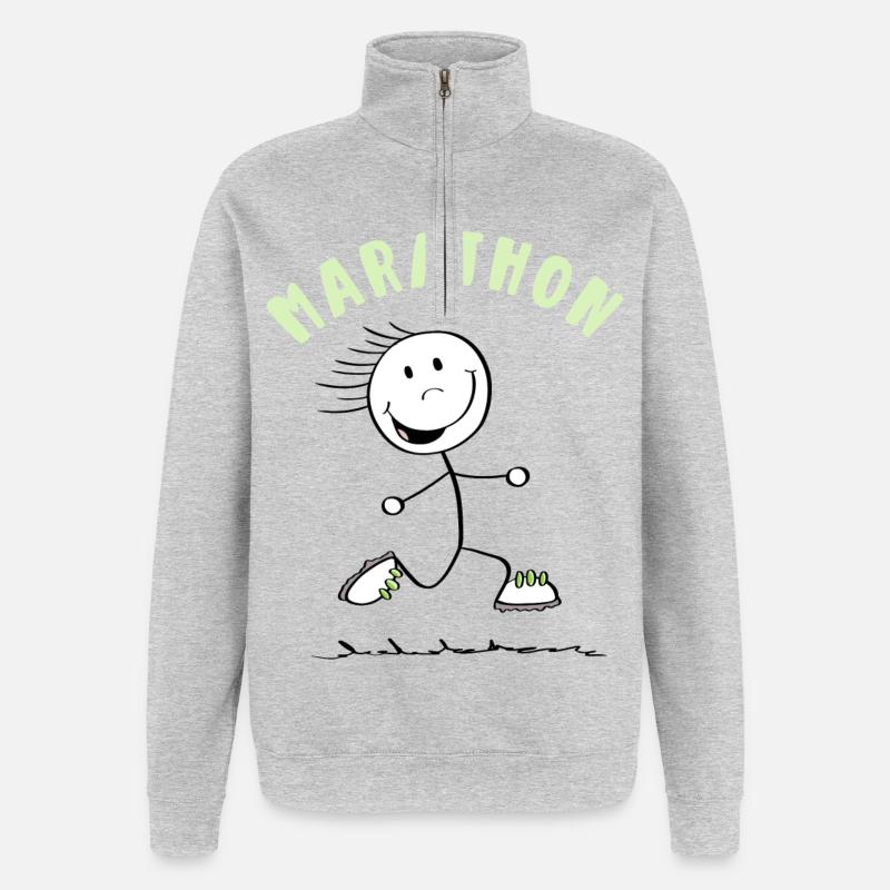 Lustiger Marathon Läufer - Strichmännchen - Quarter-Zip-Sweatshirt - Grau meliert