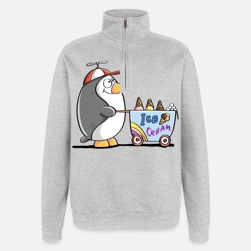 Pinguin Als Eisverkäufer - Eis - Quarter-Zip Sweatshirt - heather grey