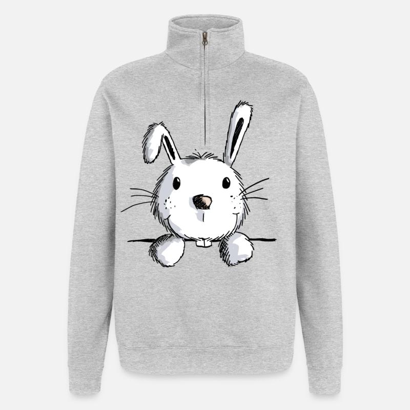 Curious hare - rabbits - rabbits - rabbits - Quarter-Zip Sweatshirt - heather grey