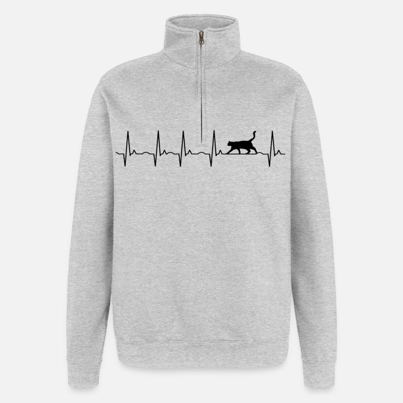 chat - Sweat à zip 1/4 - gris chiné
