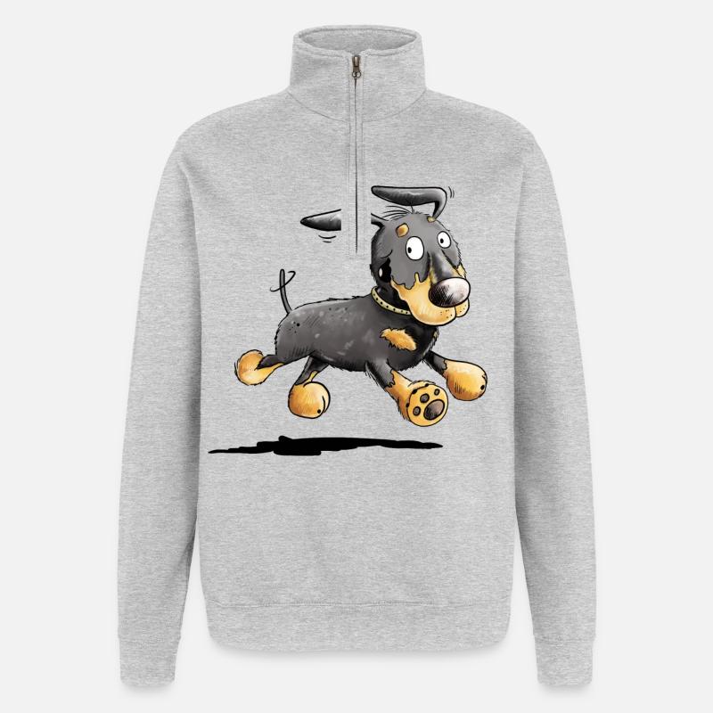 Flotter Dackel - Dachshund - Teckel - Geschenk - Quarter-Zip-Sweatshirt - Grau meliert
