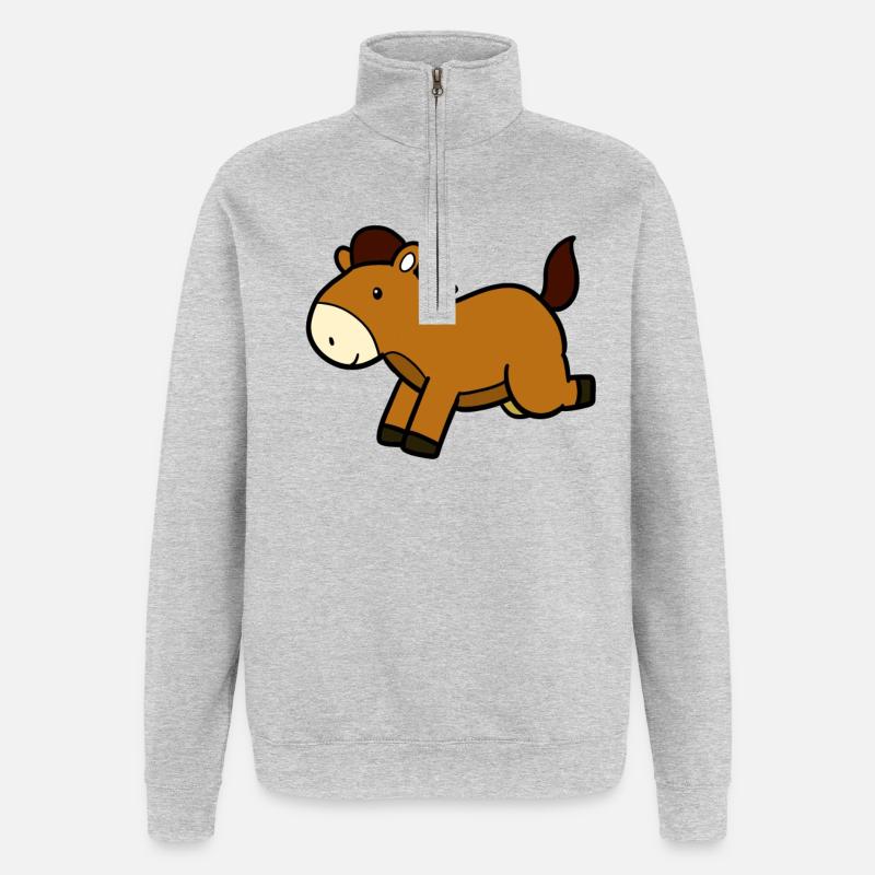 Springendes Pferd - Quarter-Zip-Sweatshirt - Grau meliert
